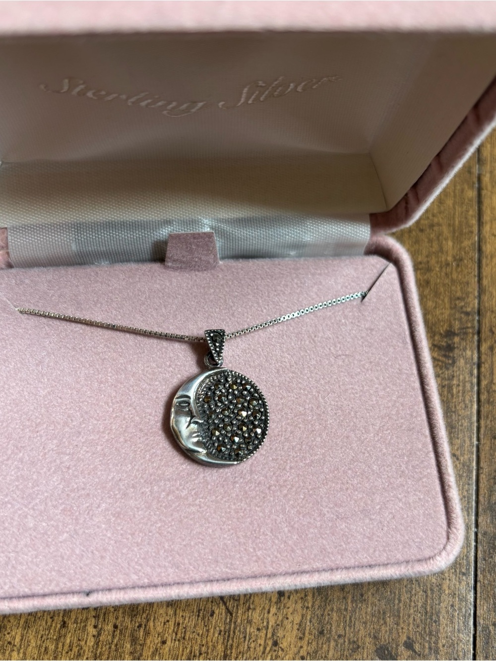 Vintage Sterling Silver and Marcasite Moon Necklace